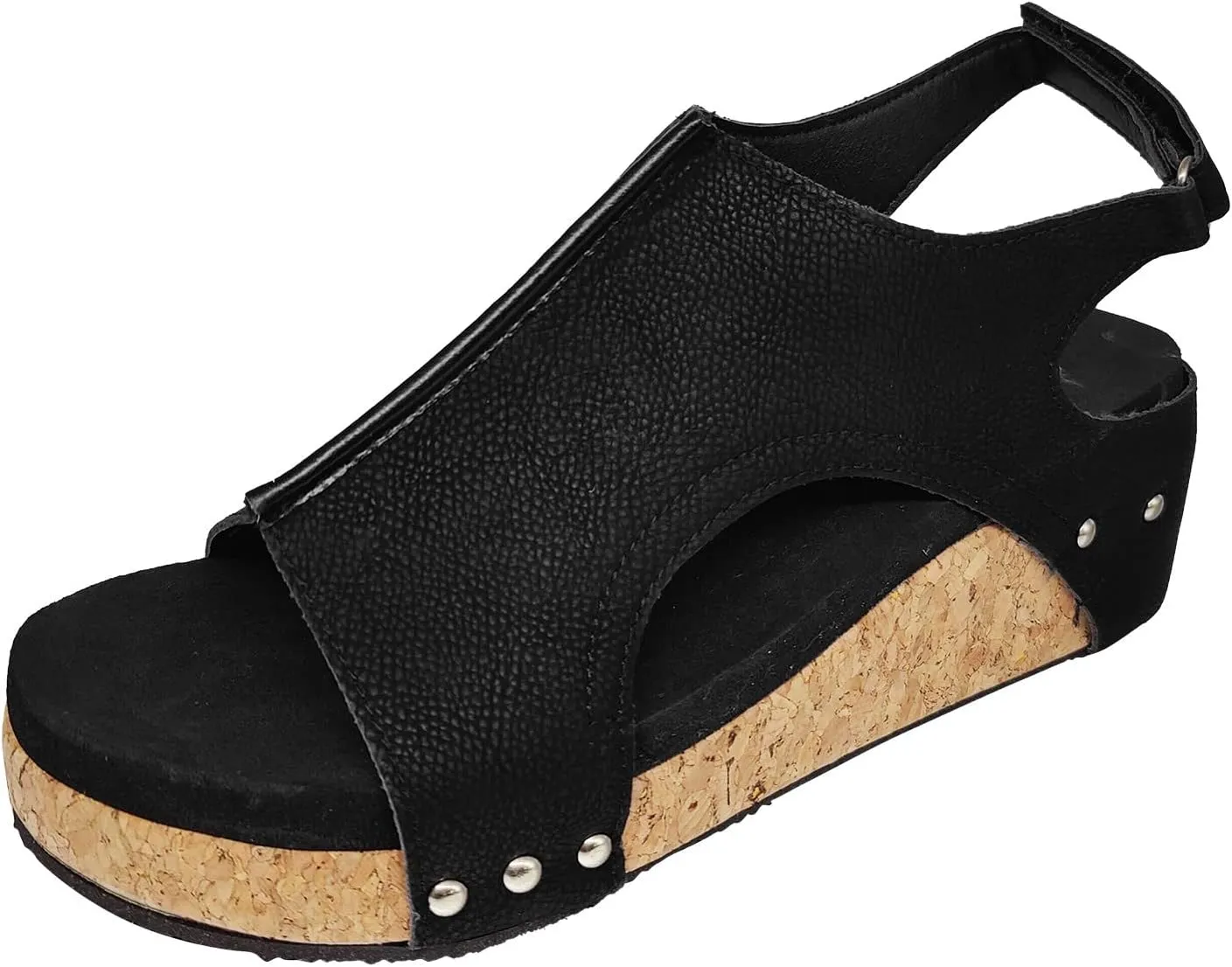 Womenyiaor Wedge Sandals for Women, Espadrilles Wedges for Women Buckle Ankle Strap Open Toe Sandals Platform Sandals for Women Dressy Summer Ladies Sandals Casual Wedge Heels Sandals (A-Black, 7.5)