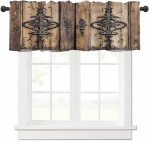 Wooden Plank Valances for Windows, Short Kitchen Curtains Drapes, Rustic Farmhouse Brown Black Barn Door Window Treatment Curtain Toppers Valance for Bedroom/Living Room/Bathroom 60"x18"
