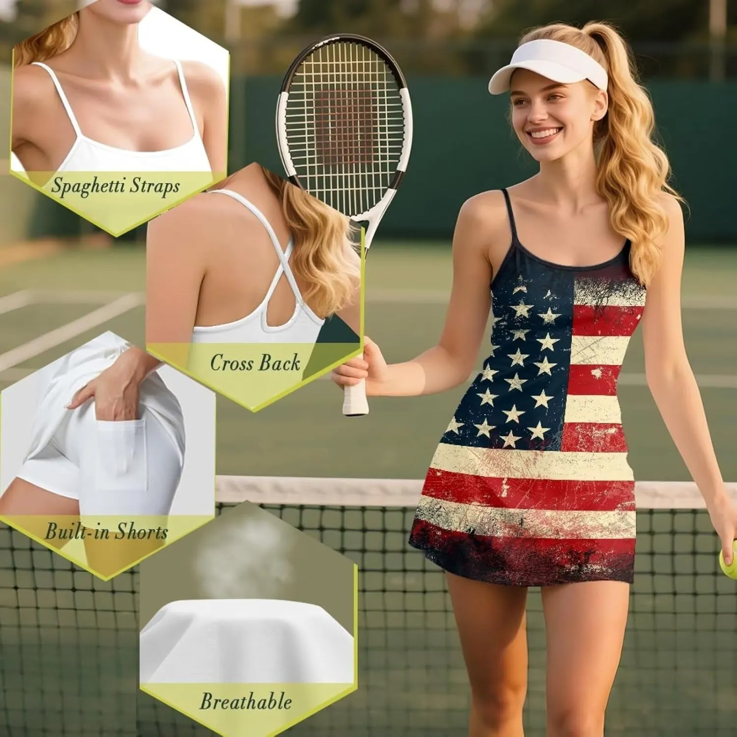 Workout Dresses for Women Tennis Sets with Shorts Underneath Spaghetti Strap Athletic Casual Sports Dress