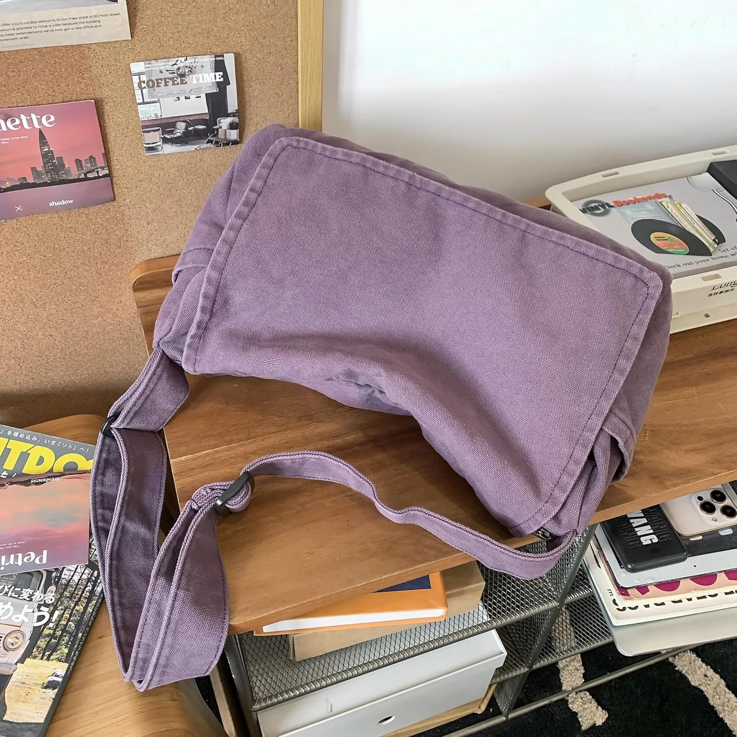 Wxnow Large Canvas Hobo Bag for Men and Women Airy Retro Design Quick-Access Pockets Perfect for Errands/Weekend Trips (Purple)