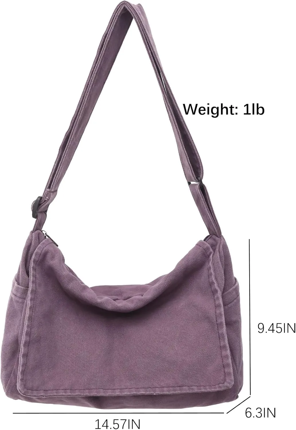 Wxnow Large Canvas Hobo Bag for Men and Women Airy Retro Design Quick-Access Pockets Perfect for Errands/Weekend Trips (Purple)