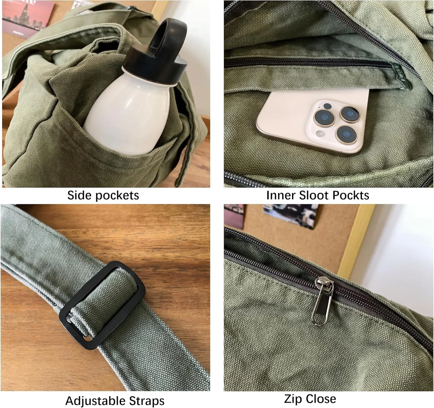 Wxnow Large Canvas Hobo Bag for Men and Women Airy Retro Design Quick-Access Pockets Perfect for Errands/Weekend Trips (Purple)