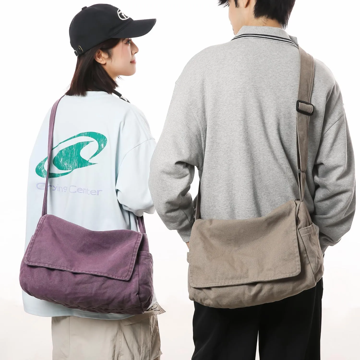 Wxnow Large Canvas Hobo Bag for Men and Women Airy Retro Design Quick-Access Pockets Perfect for Errands/Weekend Trips (Purple)