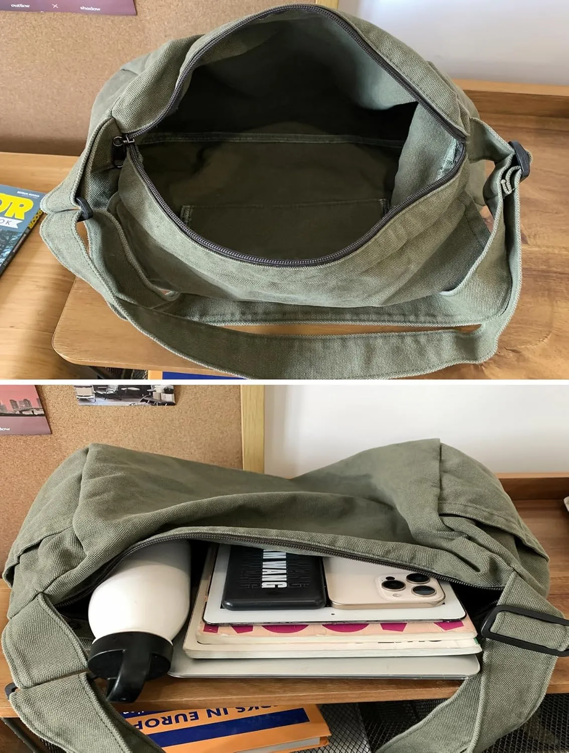 Wxnow Large Canvas Hobo Bag for Men and Women Airy Retro Design Quick-Access Pockets Perfect for Errands/Weekend Trips (Purple)