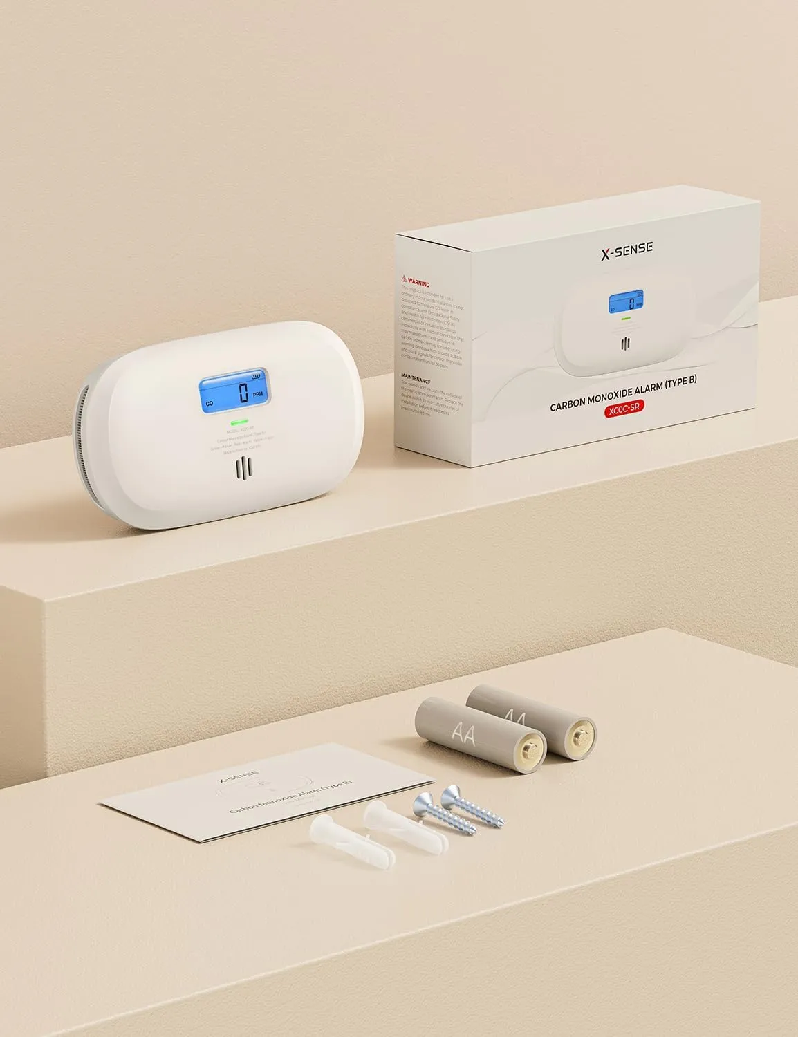 X-Sense Carbon Monoxide Detector, Replaceable Battery Powered CO Alarm with Digital Display, Portable Carbon Monoxide Detector for Travel, XC0C-SR, 1-Pack