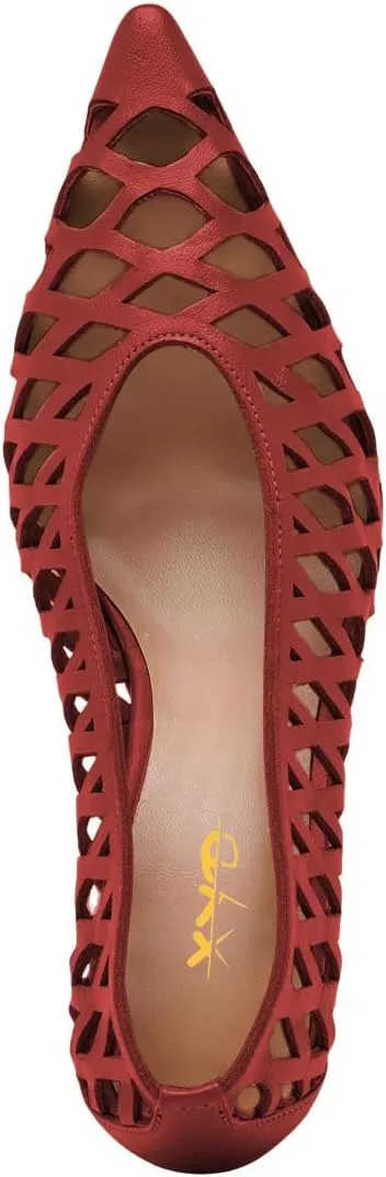 XYD Women Chunky Heels Pointed Toe Woven Pumps Slip-on Cutout Chic Office Formal Spring Summer Shoes