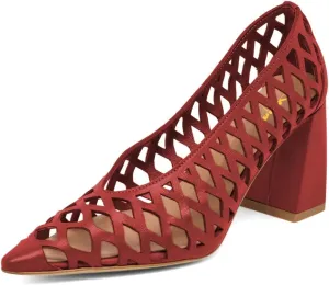 XYD Women Chunky Heels Pointed Toe Woven Pumps Slip-on Cutout Chic Office Formal Spring Summer Shoes