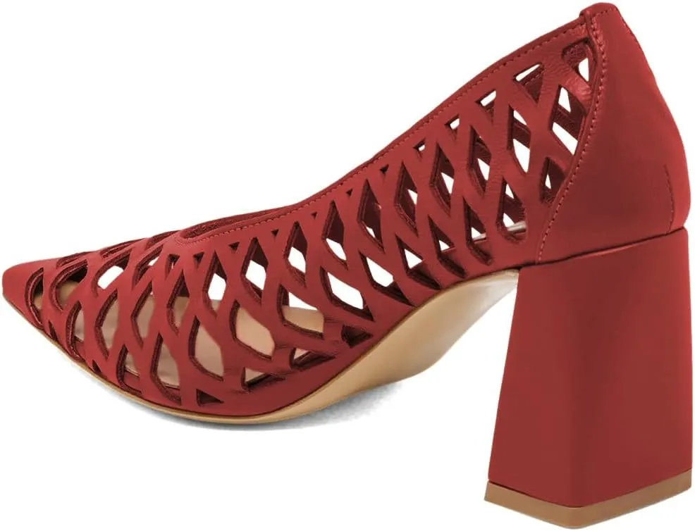 XYD Women Chunky Heels Pointed Toe Woven Pumps Slip-on Cutout Chic Office Formal Spring Summer Shoes
