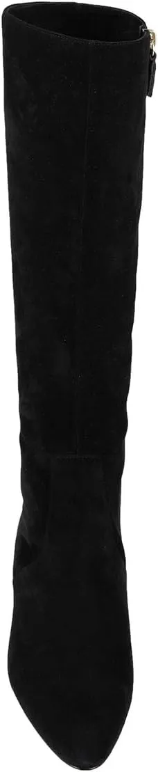 XYD Women Classic Knee High Boots, Rhinestone Heel, Side Zip Up, Almond Toe, Winter Walking Shoes, Wide Calf