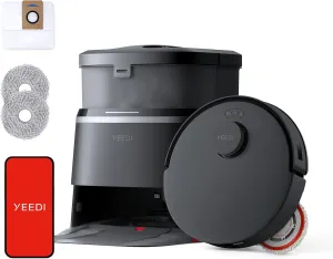 Yeedi M12 PRO  Robot Vacuum and Mop, 11000Pa Strong Suction, ZeroTangle Technology, TruEdge Deep Mopping, Auto Mop Washing/Drying, Auto-Lift Mopping, Mini Omni Station, Black