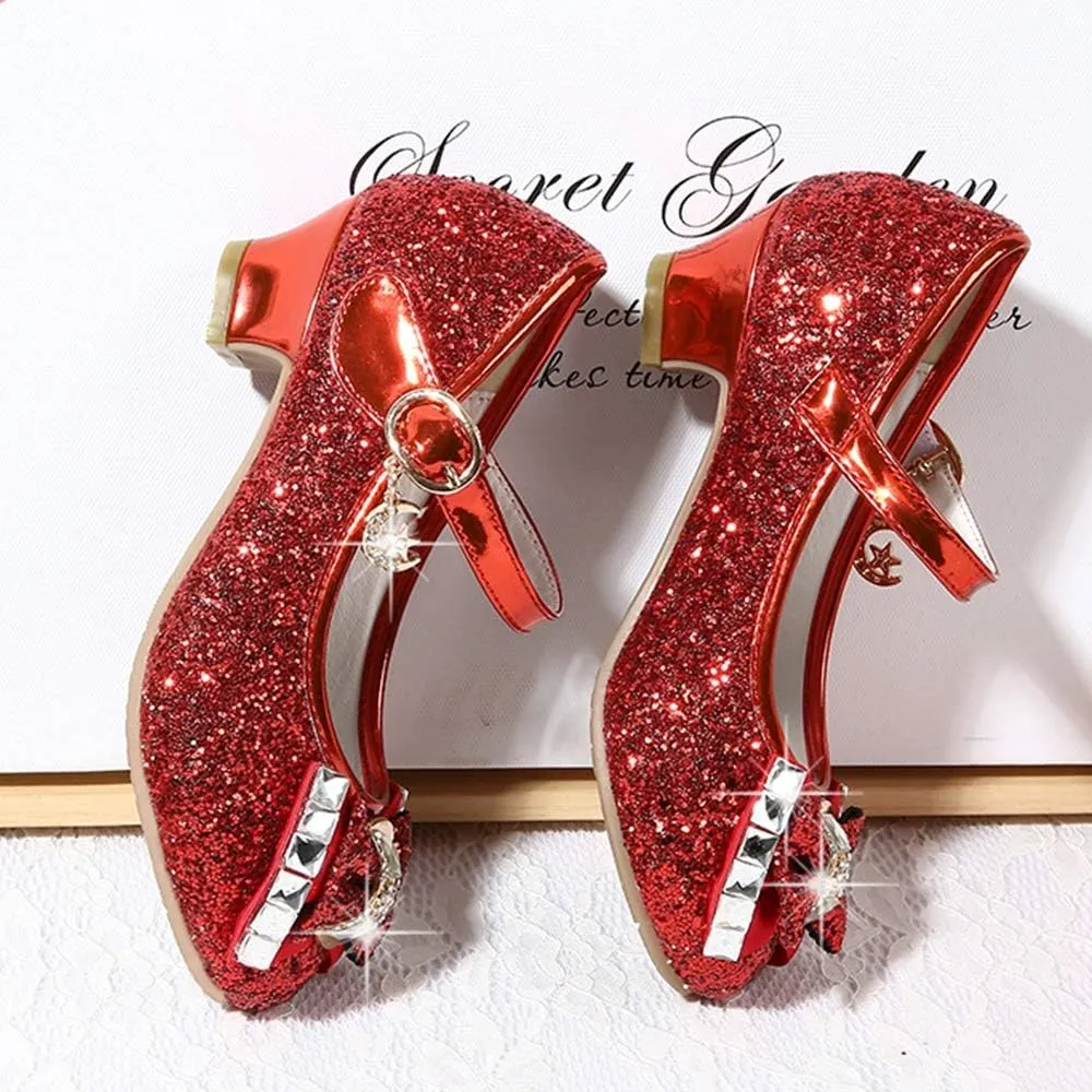 YING LAN Girl's Princess Cosplay Performance Shoes Sequins Wedding Party Dress Shoes Low Heeled Mary Jane