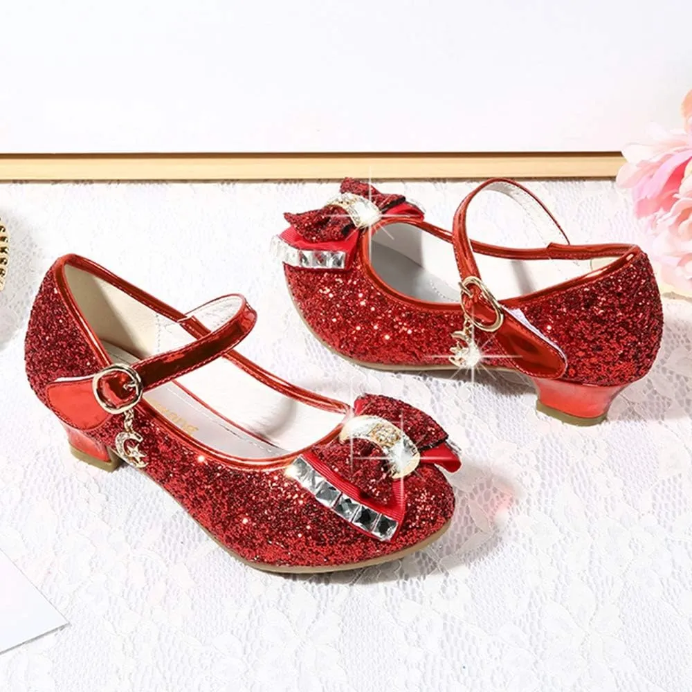 YING LAN Girl's Princess Cosplay Performance Shoes Sequins Wedding Party Dress Shoes Low Heeled Mary Jane