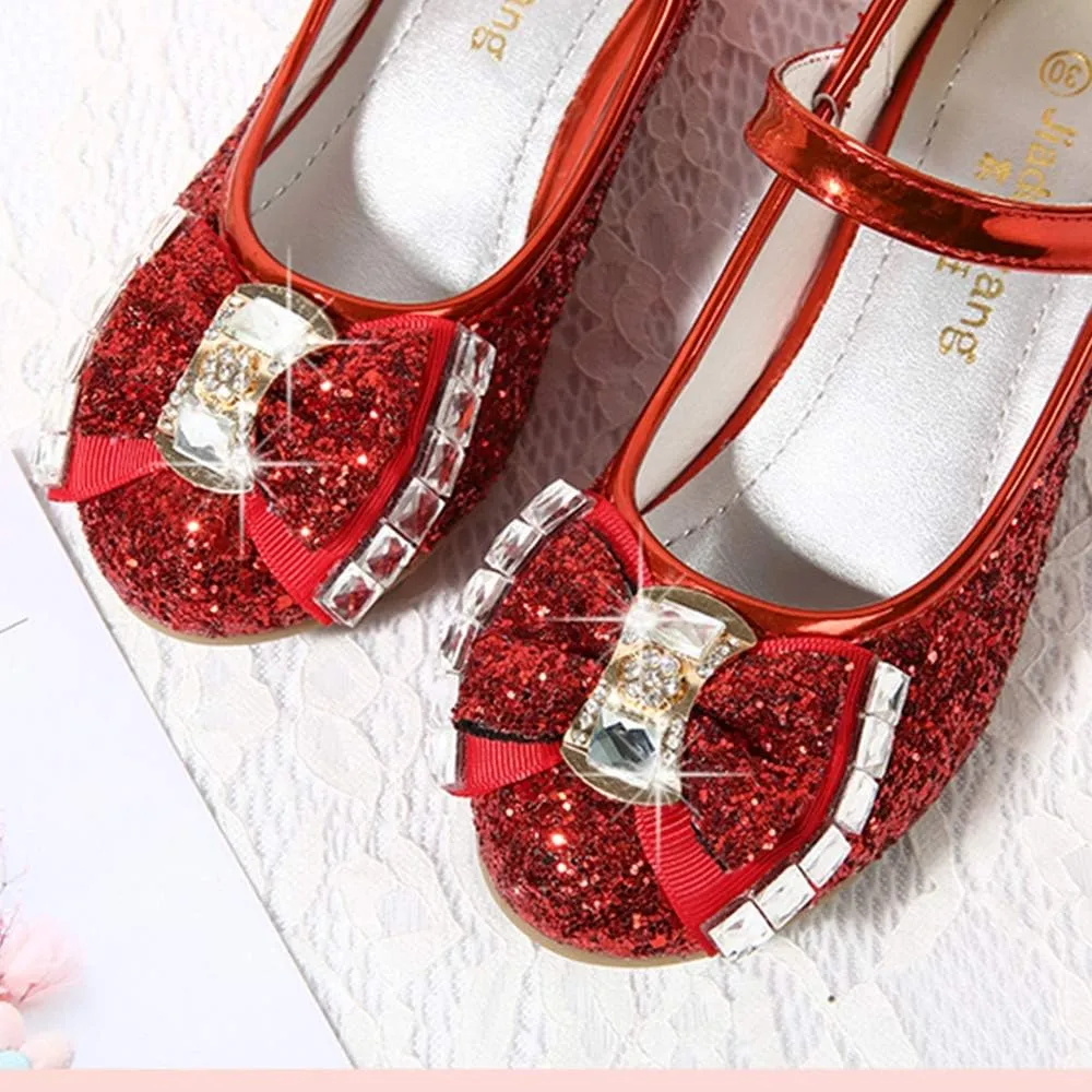 YING LAN Girl's Princess Cosplay Performance Shoes Sequins Wedding Party Dress Shoes Low Heeled Mary Jane