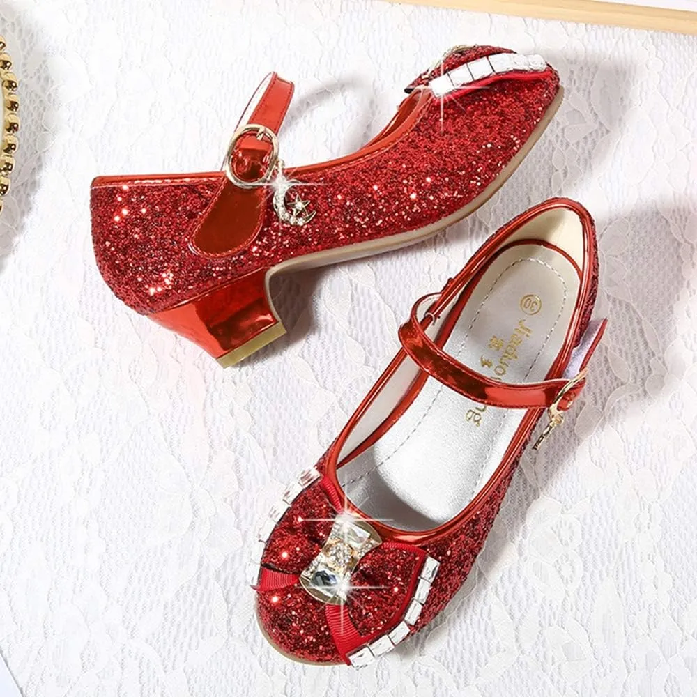 YING LAN Girl's Princess Cosplay Performance Shoes Sequins Wedding Party Dress Shoes Low Heeled Mary Jane