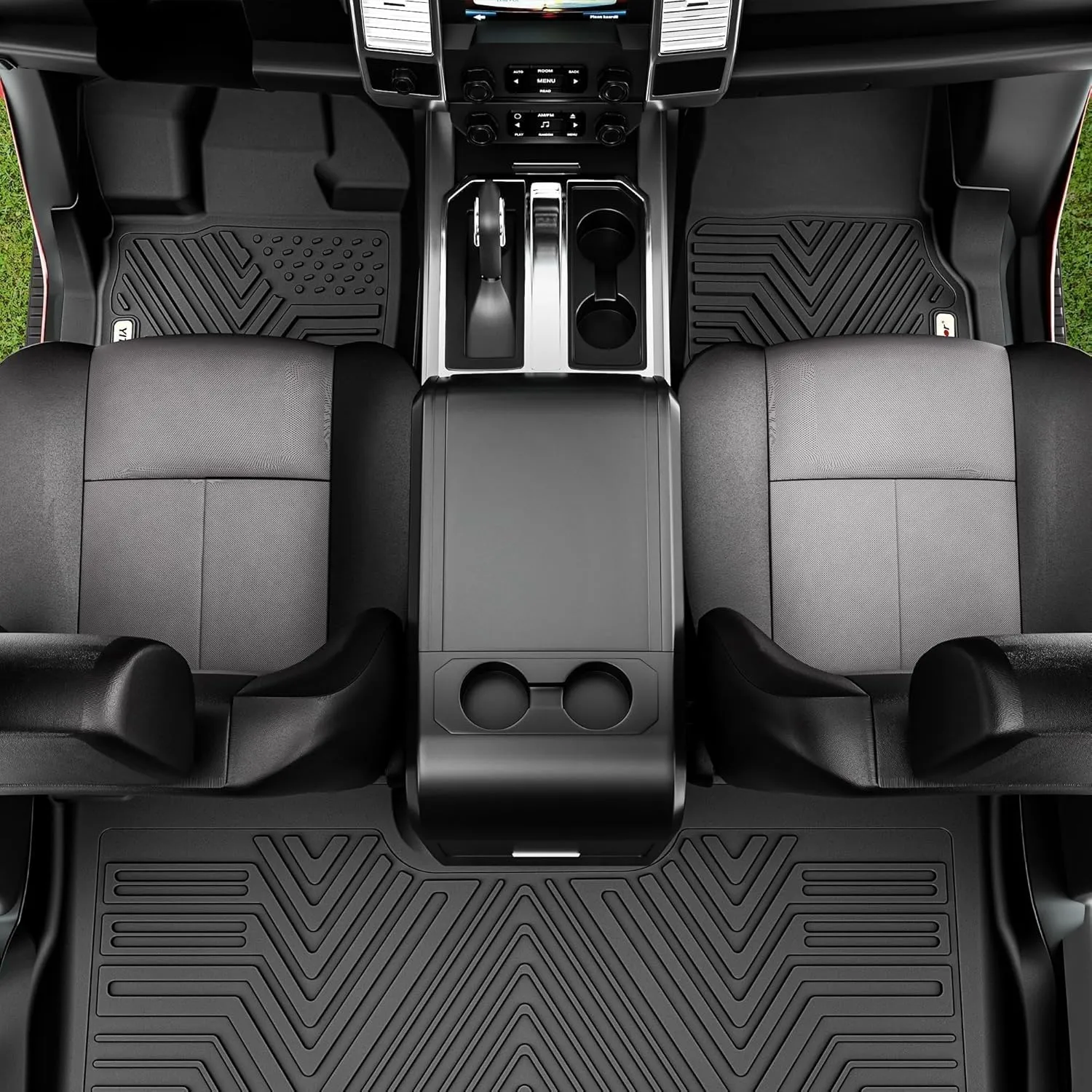 YITAMOTOR Floor Mats Fit for Ford F-150/F150 Lightning SuperCrew Cab 2025-2015(Rear w/o U-Seat Flat Storage),TPE All Weather F150 Truck mats, 1st & 2nd Row