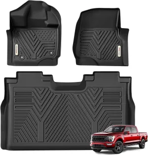 YITAMOTOR Floor Mats Fit for Ford F-150/F150 Lightning SuperCrew Cab 2025-2015(Rear w/o U-Seat Flat Storage),TPE All Weather F150 Truck mats, 1st & 2nd Row