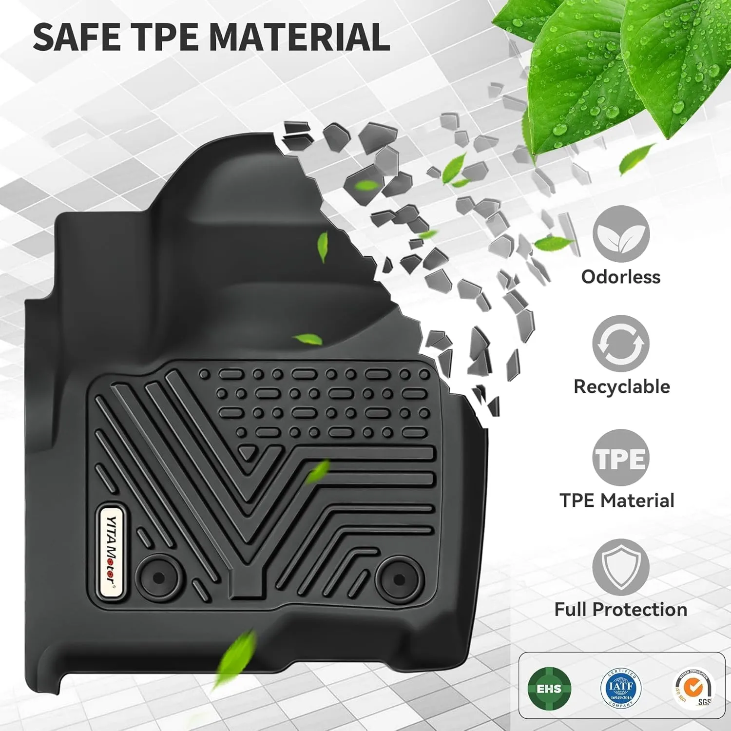 YITAMOTOR Floor Mats Fit for Ford F-150/F150 Lightning SuperCrew Cab 2025-2015(Rear w/o U-Seat Flat Storage),TPE All Weather F150 Truck mats, 1st & 2nd Row