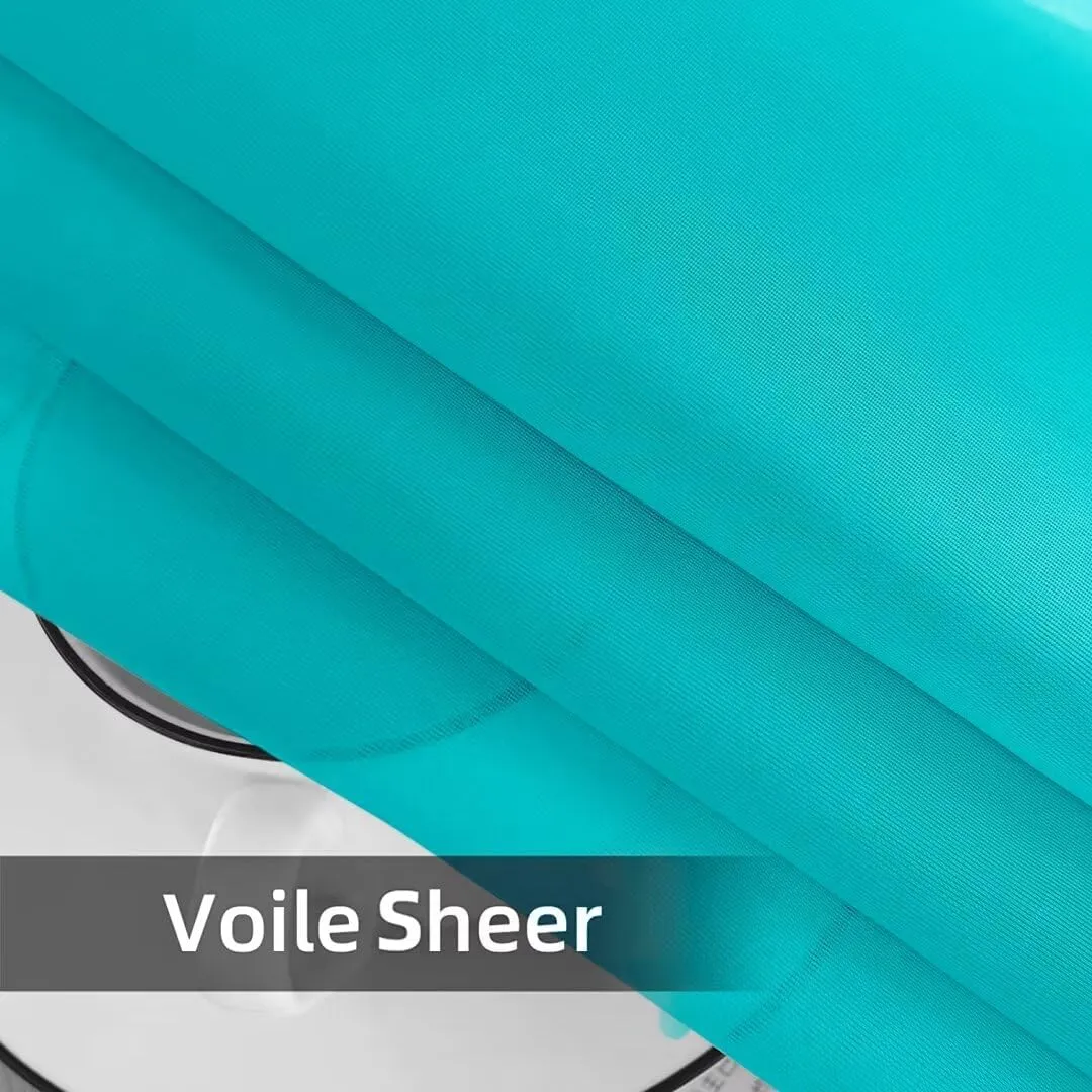 youleyar Solid Sheer Rod Pocket Curtain Voile Draperies 2 Panels White Beige Black Grey Coffee 52 Inch Width 45 Inch Long 1 Pair for Kitchen Bedroom Children Living Room Yard (Peacock Blue,52Wｘ45L)