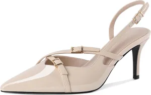 Zamikoo Slingback Heels for Women Buckle Strap Pointed Toe Slip On Stiletto High Heel Pumps Shoes Patent Leather 3 Inches