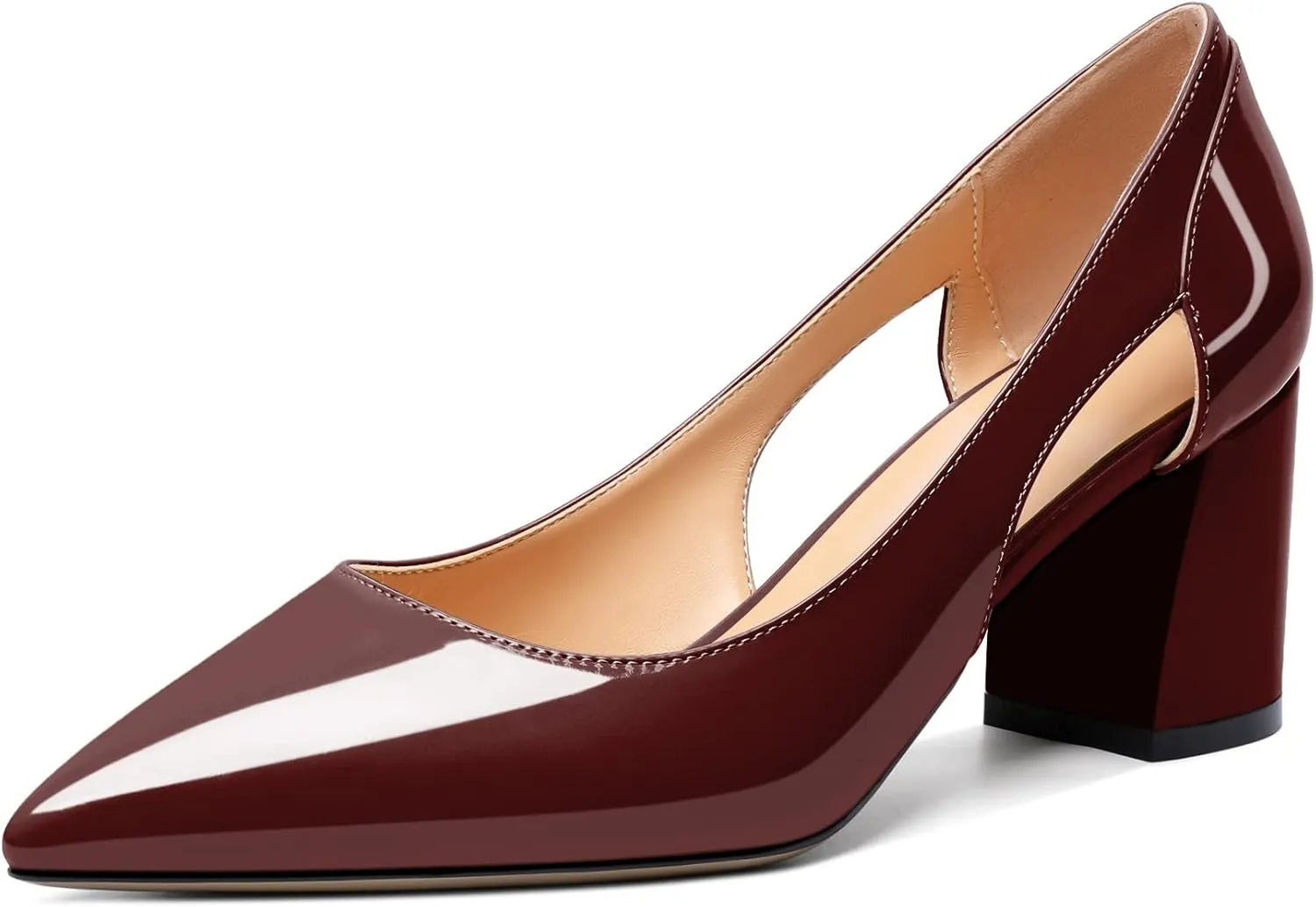 Zamikoo Women's Mid Block Heel Pumps, Pointed Toe Slip On Cutout Chunky Heels Ladies Office Event Party Dress Shoes 2.5 Inches