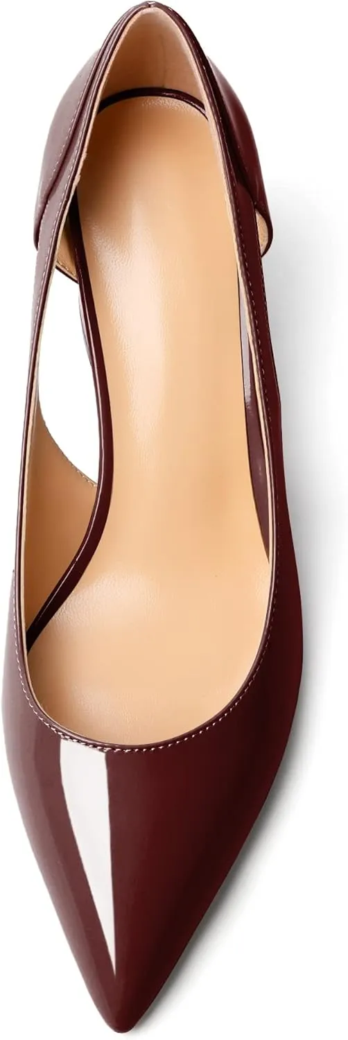 Zamikoo Women's Mid Block Heel Pumps, Pointed Toe Slip On Cutout Chunky Heels Ladies Office Event Party Dress Shoes 2.5 Inches