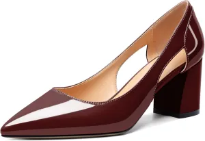 Zamikoo Women's Mid Block Heel Pumps, Pointed Toe Slip On Cutout Chunky Heels Ladies Office Event Party Dress Shoes 2.5 Inches