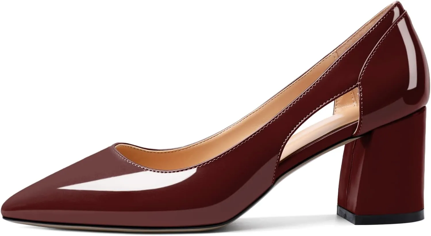 Zamikoo Women's Mid Block Heel Pumps, Pointed Toe Slip On Cutout Chunky Heels Ladies Office Event Party Dress Shoes 2.5 Inches