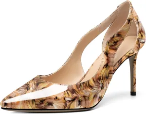 Zamikoo Women's Pointed Toe Slip On 3.5 Inch High Heel Pumps, Sexy Cut Out Stiletto Heels, High Heeled Dress Shoes for Casual Dress Office Event