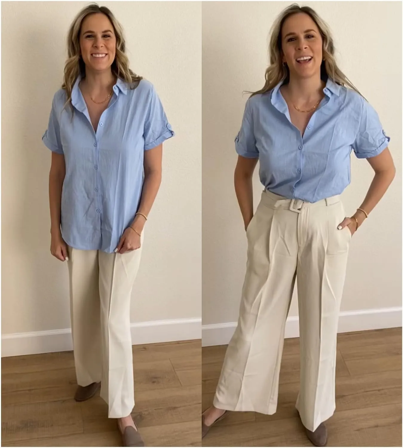 Zeagoo Women Linen Button Down Shirt Rolled Cuffed Short Sleeve Blouse Ladies Summer Casual V Neck Beach Cotton Tops