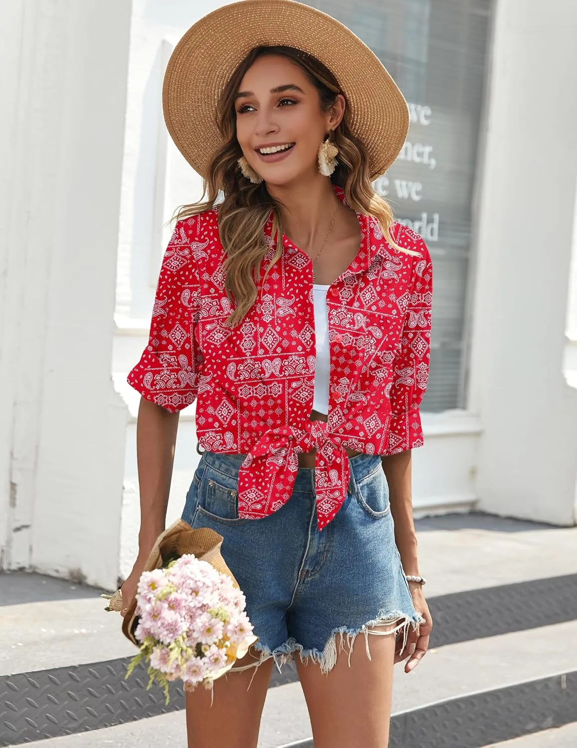 Zeagoo Womens Button Down Shirts Long Sleeve Cotton Gauze Tops Casual Collared Blouses Loose Fit