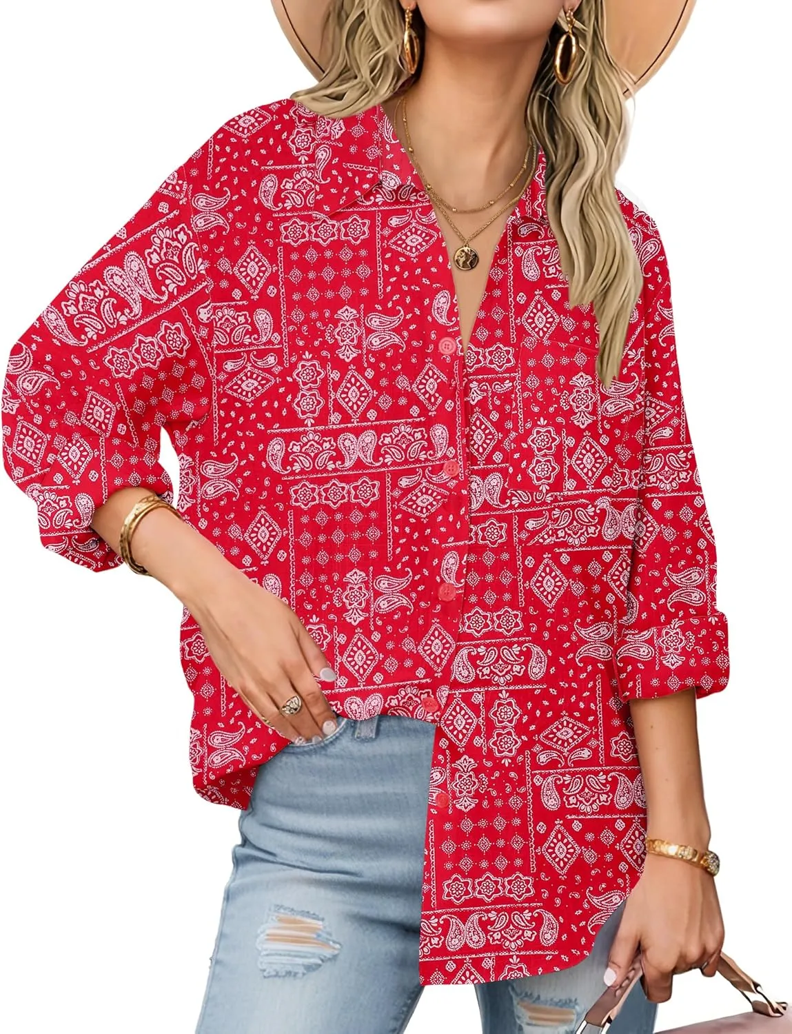 Zeagoo Womens Button Down Shirts Long Sleeve Cotton Gauze Tops Casual Collared Blouses Loose Fit