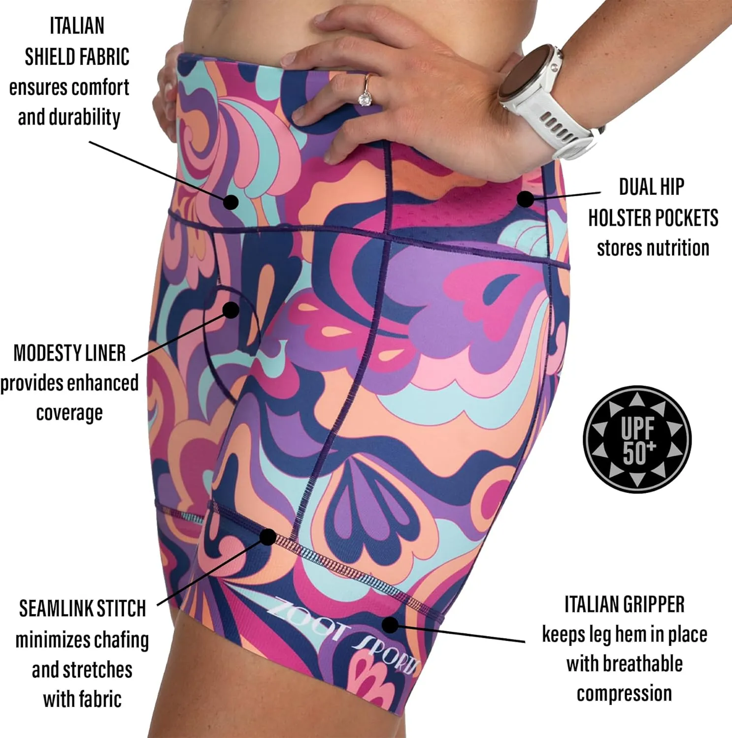Zoot Women’s LTD 6-Inch Triathlon Shorts, Endurance Cycle Padded Shorts for Swim, Bike, Run with Quick Drying UPF 50  Fabric