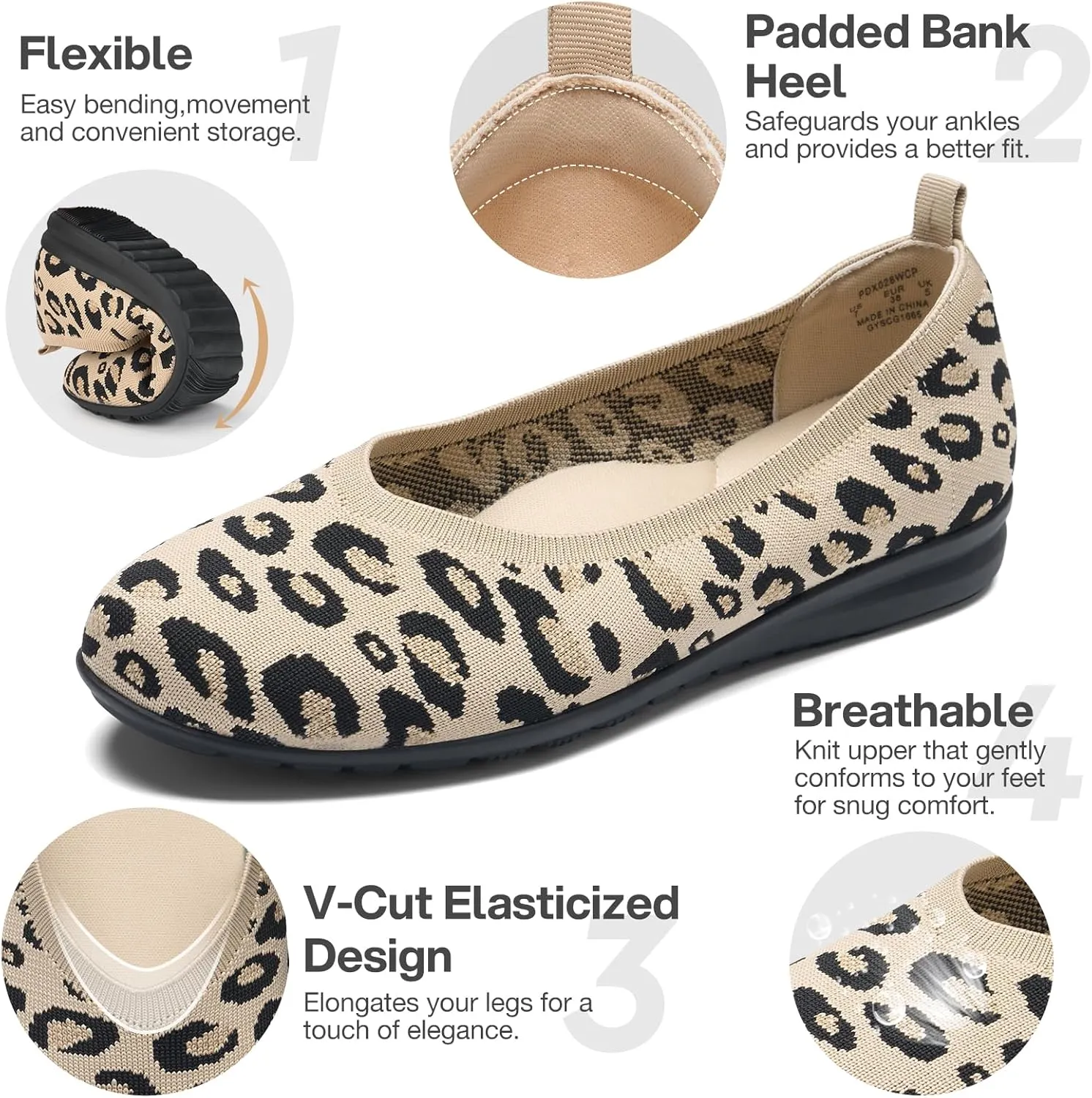 ZURIN Womens Knit Ballet Flats with Arch Support Comfortable Ballet Dressy Flats,Round Toe Slip On Flats Dress Shoes for Dressy Work Casual