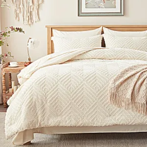 Zzlpp King Comforter Set 7 Pieces, Cream Tufted Bed in a Bag with Comforter and Sheets, All Season Boho Bedding Sets with 1 Comforter, 2 Pillow Shams, 2 Pillowcases, 1 Flat Sheet, 1 Fitted Sheet
